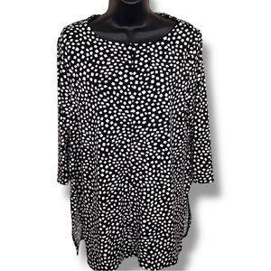Petite Medium Alfani Black White Print Blouse Top Stretch Tunic Length